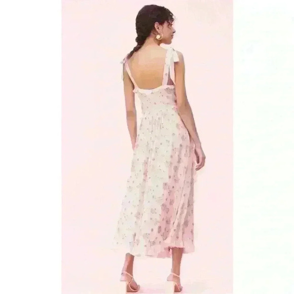 Rebecca Taylor Leander floral metallic clip midi dress in pink silk - Picture 6 of 13